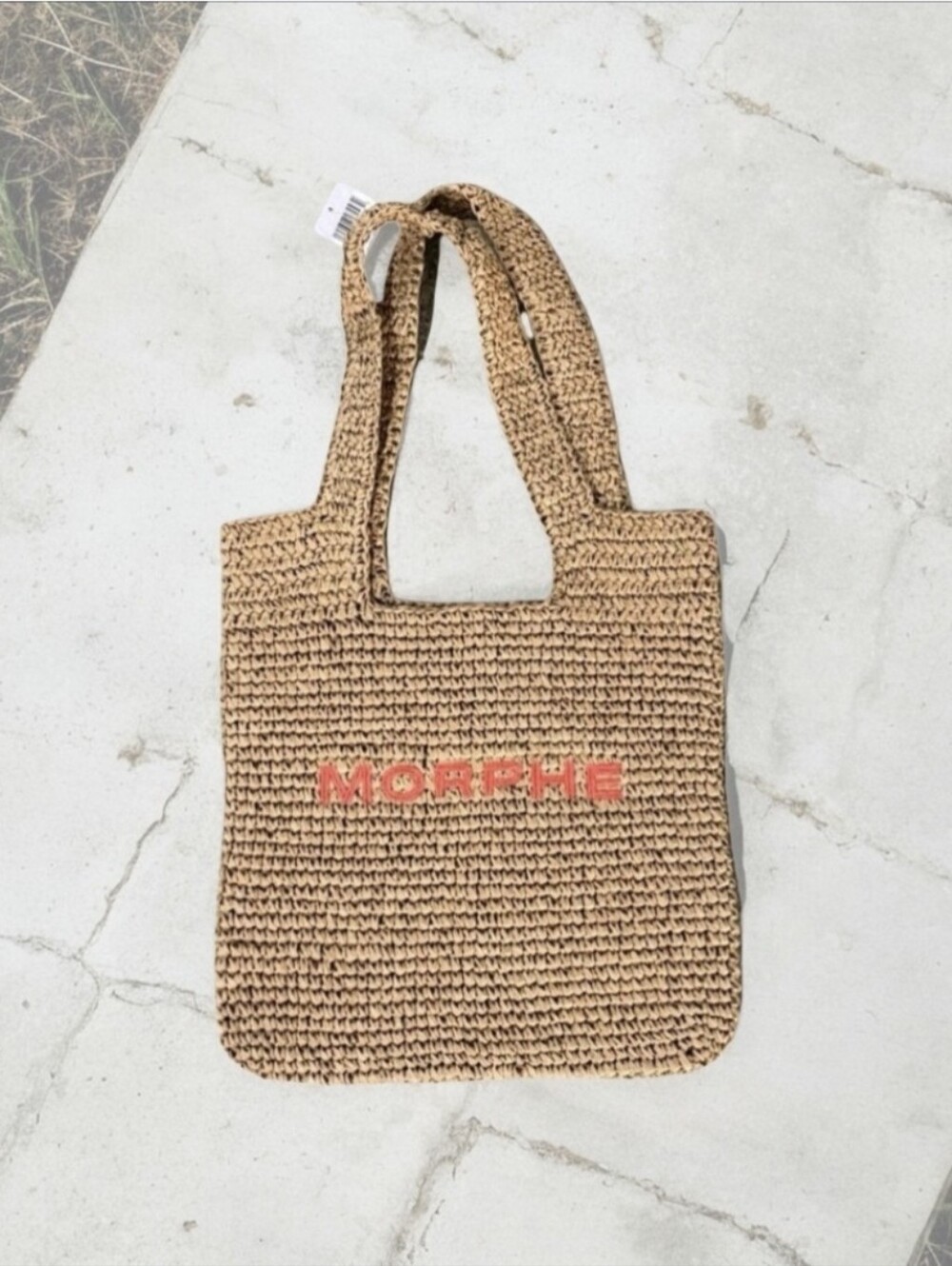 Morphe NWT Beige Straw Tote with Coral Logo